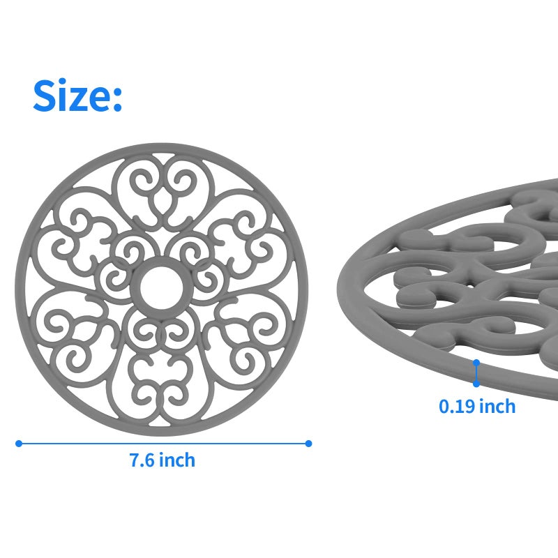 CHEFBEE 3PCS Trivets for Hot Dishes, Trivet Hot Plate Holder for Pots and Pans, Countertop, Silicone Trivet Mat Non-Slip Heat Resistant Kitchen Teapot Trivets, Flexible Gray Trivet Set - Image 2
